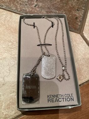 Kenneth Cole Reaction Silver-Tone Layered Dog Tag Necklace Set